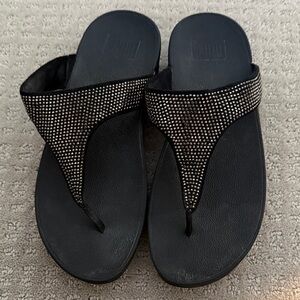 Fitflop Black Sandals with Rhinestone Accents